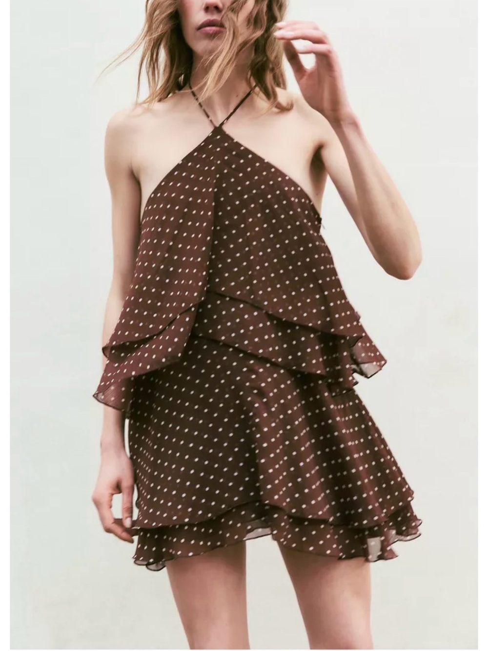 Zara RUFFLED POLKA DOT HALTER DRESS